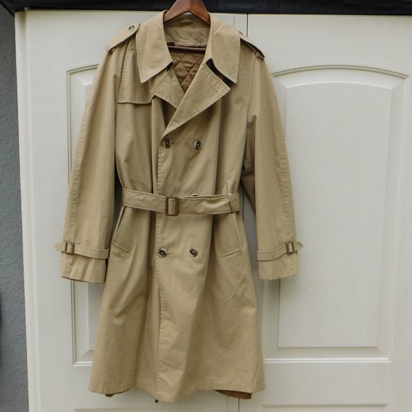 Vintage Great Dane Men's Sz 46 Long Khaki Trench Coat Removable Liner Belted